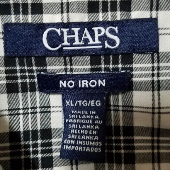 Chaps Black White Plaid Cotton No Iron Button Down Shirt size XL - Picture 3 of 7